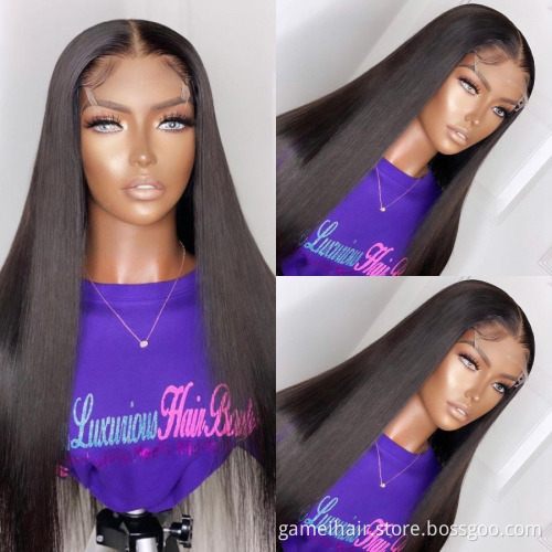 wholesale 200 density Indian 10 a grade virgin Peruvian silky straight human hair clear lace frontal wig for black women